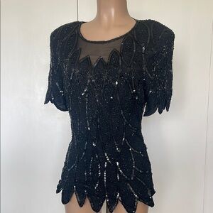 PATRA-STENAY  Elegant 💯% Silk  Black color beaded  and Sequined  Women's Top